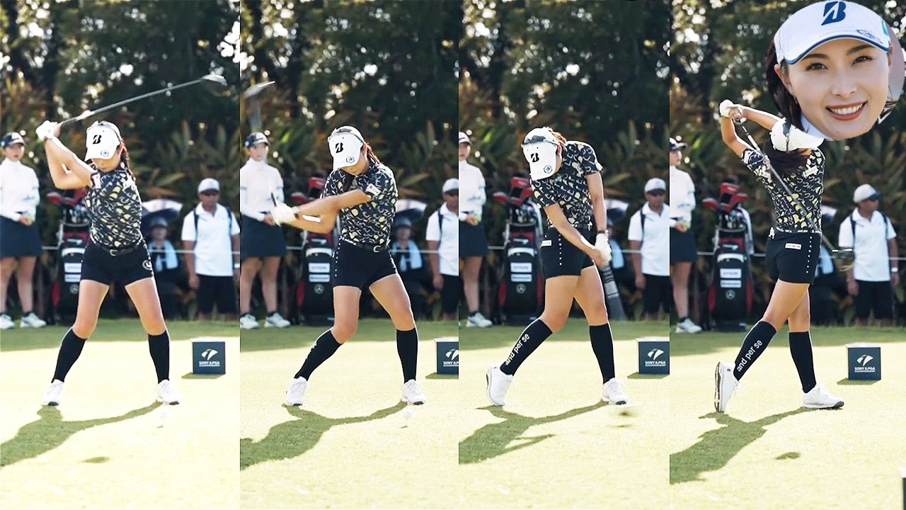 Karen Tsuruoka 鶴岡果恋 プロゴルファー DRIVER SHOT SLOW MOTION !!!