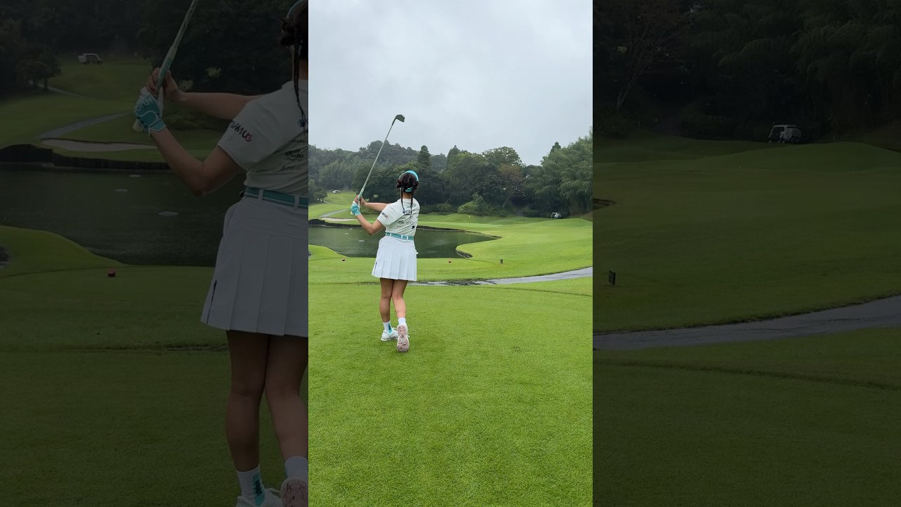 大雨の中でも自分の綺麗なスイングの山内鈴蘭 #ゴルフ #golf #山内鈴蘭 #ゴルフ女子 #shorts