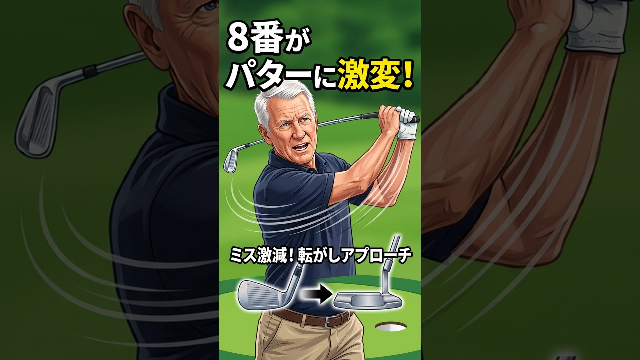 シニア｜グリーン周りの距離感が一気に合う8番アイアンの使い方｜8番アイアン転がし術を習得して、グリーン周りのアプローチ精度を劇的に改善。手首を使わない振り子運動でミスを減らす方法を解説